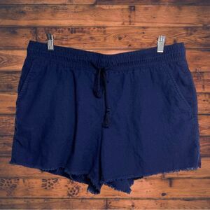 5 for $25🔥Time‎ and Tru Navy Fringe Hem Linen Blend Shorts Large (12-14)